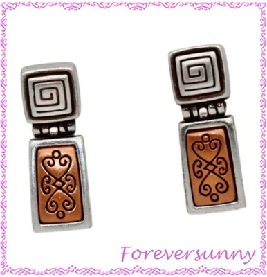 Двухцветные серьги-постеры из меди/серебра с гравировкой цвета Brighton - Изображение 1 из 3