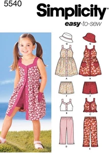 Simplicity Easy To Sew Pattern Girls Size 3-8 Dress Shorts Top Pants Hat  CUT - Picture 1 of 3