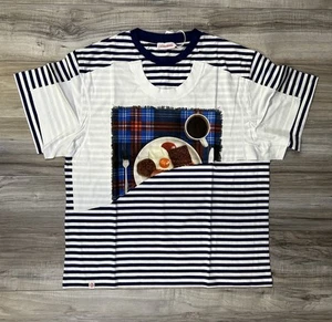 T-shirt doppia CHARLES JEFFREY LOVERBOY bianca blu navy edizione Auid Hag taglia media - Foto 1 di 11