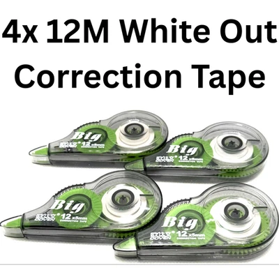 BIG White Out Correction Tape Dispensers 48M Set 4 x 12M of White Tape 39 Ft each