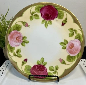 Vintage Preußen handbemalter Rosen Teller Beyer & Bock Goldrand - Bild 1 von 6