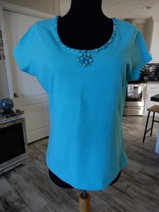 R.Q.T. Verziertes SS Top Gr. M Baumwolle/Elasthan Mischung Türkis - Bild 1 von 5