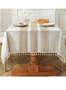 Laolitou Cotton Linen Waterproof Tablecloth for Dining Table Rustic Farmhouse... - Picture 1 of 4