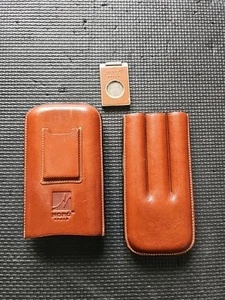 Noro Genuine BrownLeather Cigar Case Made in Spain 3 Cigar Holder With Cutter - Picture 1 of 8