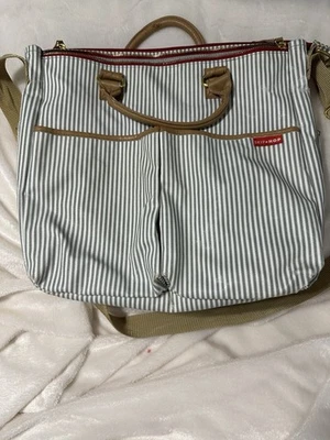 Skip Hop Duo Diaper Bag Special Edition Luxe French Stripe Pockets Gray White - Image 1 of 4