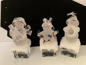 Set Of 3 Iceblock Snowman ~3.5” - Picture 1 of 15