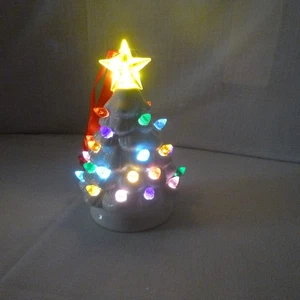 Mr Christmas Light Up Ceramic White Tree w red ribbon (5") Ornament - EUC - Picture 1 of 7