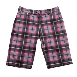 Nike Shorts Womens 6 Black Pink Plaid Golf Dri Fit Tour Performance Bermuda - Picture 1 of 12