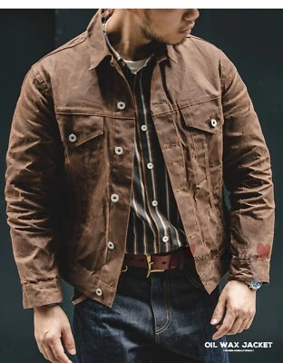 Maden Men's Oil Waxed Canvas Jacket Motorcycle Vintage  Work Overalls Coats - Image 1 of 4