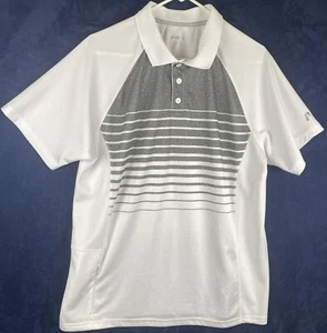 Prince Men’s Tennis Polo Sz L White/Gray Stripes Classic Lightweight - Picture 1 of 9