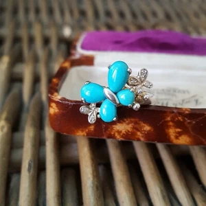 925 Sterling Silver Ring, Sleeping Beauty Turquoise Butterfly Ring,Size O US 7.2 - Picture 1 of 8