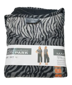 Madison Park 2 Piece Pajama Lounge Set Women M (8-10) Black Capri Zebra Top - Picture 1 of 9