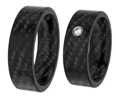 Ring Partnerringe Verlobungsringe Ehering Carbon + Diamant +Garantie od Zirkonia - Bild 1 von 4