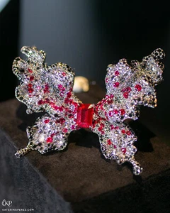 Butterfly Brooch Handmade Lab Ruby Jewelry Pin for gift Large 925 Sterling Silve - Picture 1 of 3