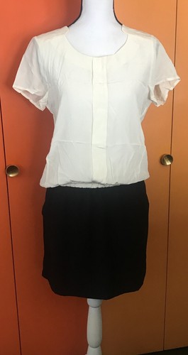 OFF WHITE NUOVO abito di seta Comptoir Des Cotonniers bianco e nero taglia 40 (US 8)