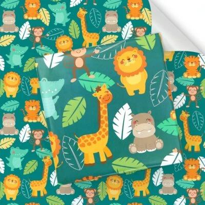 儿童女孩男孩长颈鹿动物和叶子森林生日包装纸... — 第 1/4 张图片