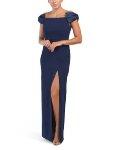 AIDAN AIDAN MATTOX Off The Shoulder Satin Bow Gown With Front Slit (size 16) - Picture 1 of 4
