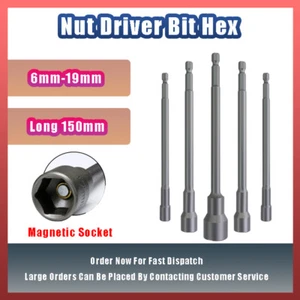 6mm-19mm Tool Steel Chrome Plated Nut Driver Bit Hex Magnetic Socket Long 150mm - Picture 1 of 20