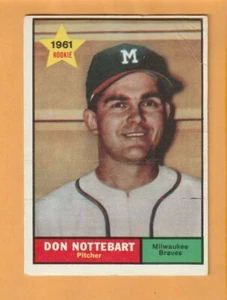 Don Nottebart Milwaukee Braves 1961 Topps #29 Lexington Massachusetts arrugado - Imagen 1 de 2