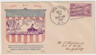 US scott #795 First Day Cover (FDC), 1937, Holland Cachet - Image 1 of 2
