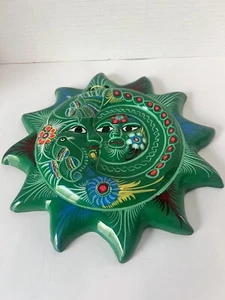 Cerámica arte popular eclipse cara luna sol mexicano pintada a mano 11" - Imagen 1 de 10