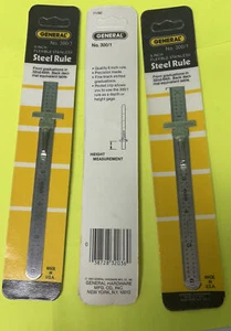 General 300/1 Pocket Rule 6”Stainless Steel W/Depth Gauge (3pcs)Vintage1980s,USA - Picture 1 of 4