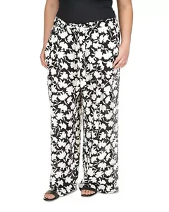 Michael Michael Kors Plus Size Floral Belted Pants - Black/white Size 14W - Picture 1 of 3