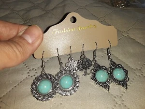 Lustiger Modeschmuck 3 Paar silberfarbene Ohrringe 3 Stück - Bild 1 von 10