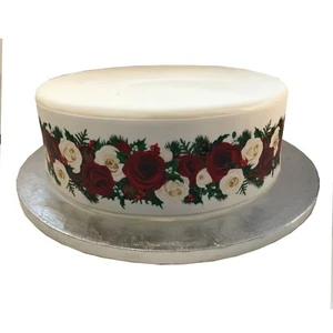 A4 Edible Decor Icing Sheet Red Rose Christmas Ribbon Border for larger cakes - Picture 1 of 2