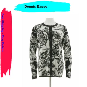 Dennis Basso Women's Floral Jacquard Cardigan with Rib Knit Trim, Ivory, XS - Picture 1 of 2