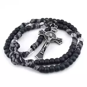 Matte Black Paracord Rosary , 10mm - Foto 1 di 4