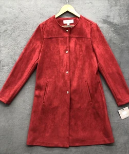 Marc New York Andrew Marc Coat Dress M Red Faux Suede Snap Front Swing Pockets - Picture 1 of 13