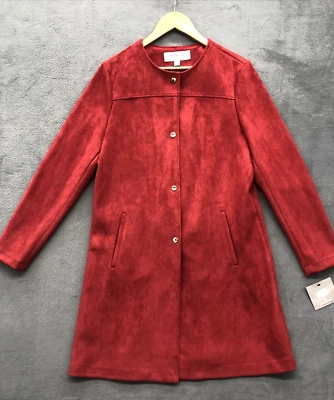 Vestido Abrigo Marc New York Andrew Marc M Rojo Imitación Gamuza Bolsillos Delanteros a Presión Columpios Foto 1 de 4