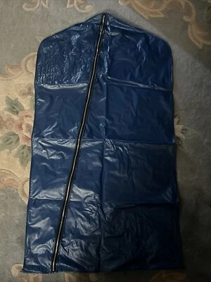 Vintage 1970's Vinyl Faux Leather Folding Garment Bag BLUE - Image 1 of 4