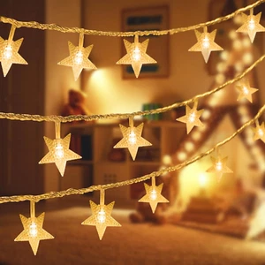 Warm White Star String Lights, 100 LED Plug in Fairy String Lights Waterproof Ex - Picture 1 of 4