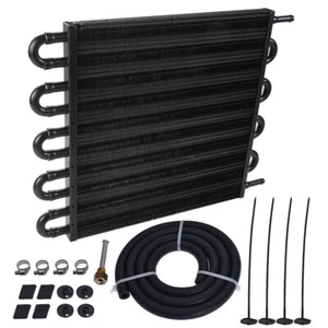 10 Row 6 AN Universal Aluminum Racing Engine Transmission Oil Cooler Kit Black - Bild 1 von 9
