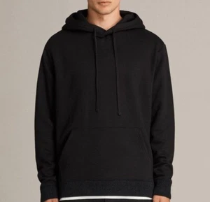ALLSAINTS Black Santi OTH Hoodie Kangaroo Pocket Side Hem Zip, Size L - Picture 1 of 13