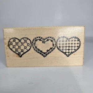 VTG PSX Rubber Stamp Three Hearts Lace Design Border Mounted On Wood E789 - Picture 1 of 6