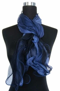 Sexy Crinkled Pure Silk Skinny Long Scarf Royal Blue - Picture 1 of 3