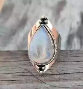 Beautiful Rainbow Moonstone Ring  925 Silver Handmade Ring All Size R507 - Picture 1 of 3