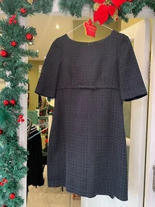 HOBBS Black Short-Sleeved Shimmer Check Bow Trim Shift Dress, Size 10 - Picture 1 of 7