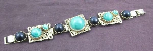 Pulsera de cóctel filigrana cadena libro vintage mediados de siglo verde/negro - Imagen 1 de 13