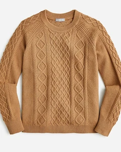 J Crew Women's Cotton Cable Knit Sweater Pullover Crewneck Tan Camel Size XS - Picture 1 of 8