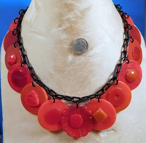Upcycled Genuine 1940's Bakelite ALL RED Poker Chips OOAK Necklace Daisy Button - Picture 1 of 9