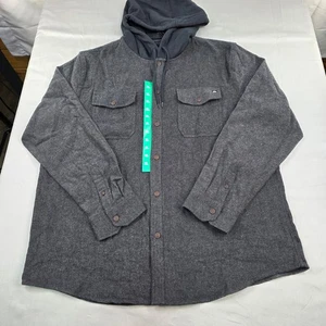 Quiksilver Mens XL Hooded Flannel Shirt Jacket Gray Button Up Long Sleeve - Picture 1 of 8