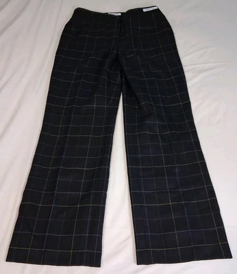 Pendleton Womens Preppy Virgin Wool Dress Pants Black Plaid Wide Leg Trousers 8 - Image 1 of 4