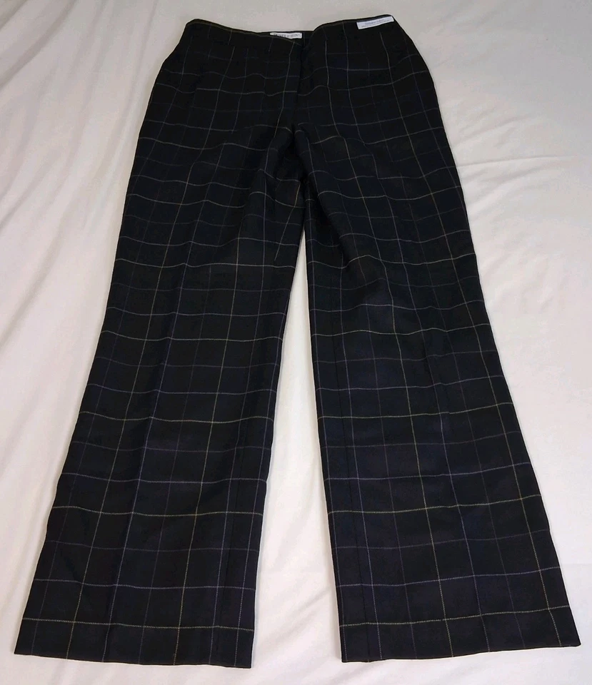 Pantalones de vestir Pendleton para mujer de lana virgen preppy negros a cuadros pierna ancha 8 Foto 1 de 4