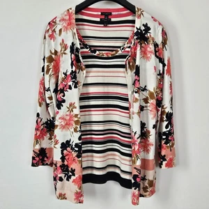 Talbots Women's 2 Pc Knit Cardigan And Shell Tank Top Striped & Floral Medium - Picture 1 of 13