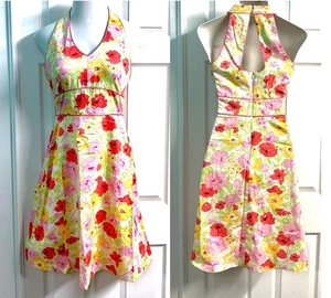 Y2K Spring/Summer Bright Floral Print Halter Fit & Flare SunDress~Resort Vaca~6 - Picture 1 of 9