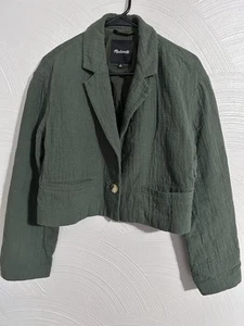 Blazer corto Madewell hombro caído M lino gasa holgado verde de gran tamaño - Imagen 1 de 9